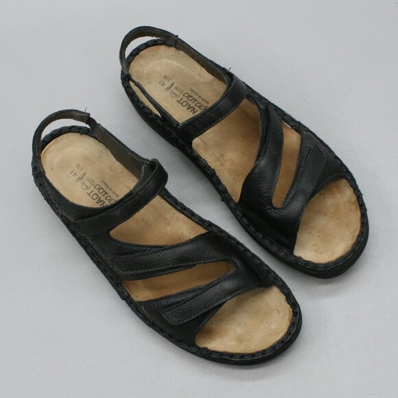 NAOT 41 Ladies 10 Hook Loop 3-Strap Black Slingback Open-toe Shoes Flats Sandals - Picture 6 of 12